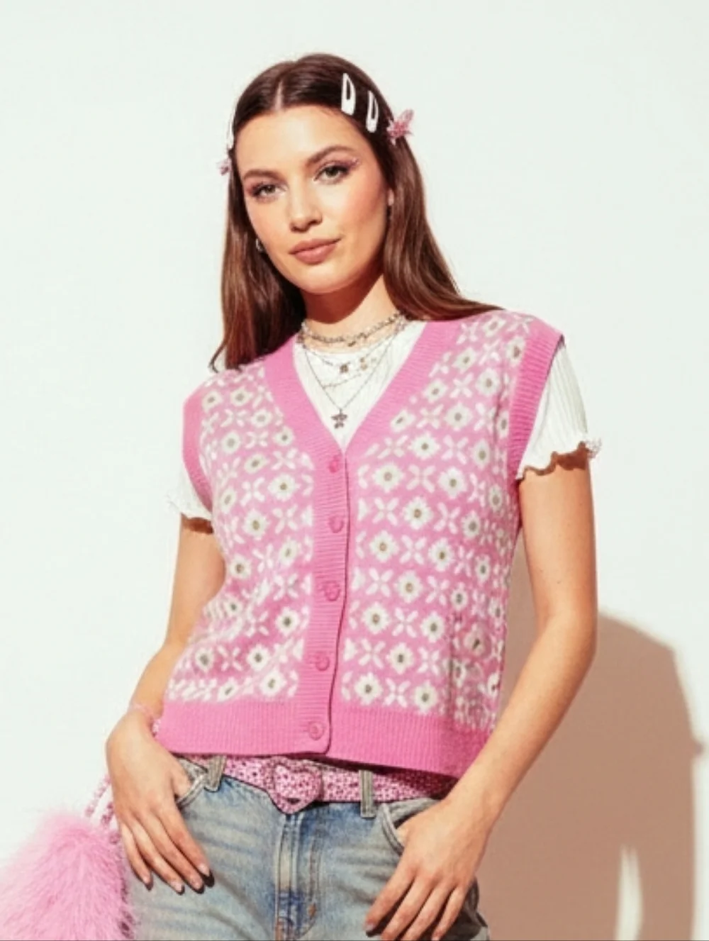 NWT Sunday Best S Y2K Barbie Coquette Girl Cottagecore Wool Blend Knit Vest - Picture 1 of 16